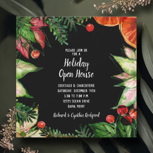 Poinsettia and Oranges Christmas Invitation
