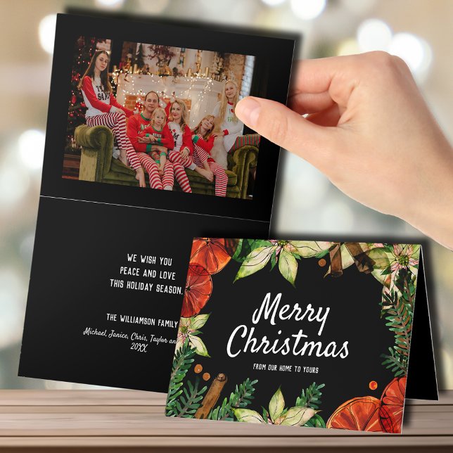 Poinsettia and Oranges Christmas Photo Holiday Card (Creator Uploaded)