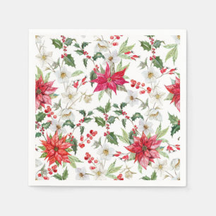 Poinsettia and Paperwhite Christmas Floral Pattern Napkin