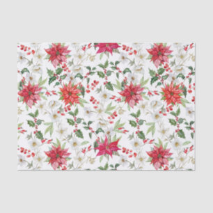 Poinsettia and Paperwhite Christmas Floral Pattern Tissue Paper