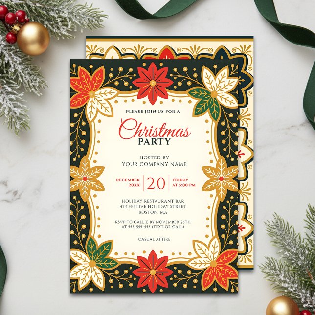 Poinsettia and Snowflake Corporate Christmas Party Invitation (Creator Uploaded)