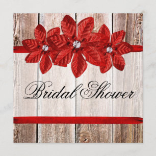 Poinsettia Barn Wood Red Ribbon Bridal Shower Invitation