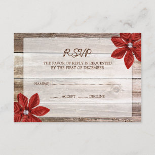 Poinsettia Barn Wood Wedding RSVP Response Card
