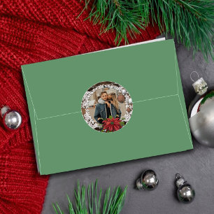 Poinsettia Bauble   Ornate Christmas Holiday Photo Classic Round Sticker