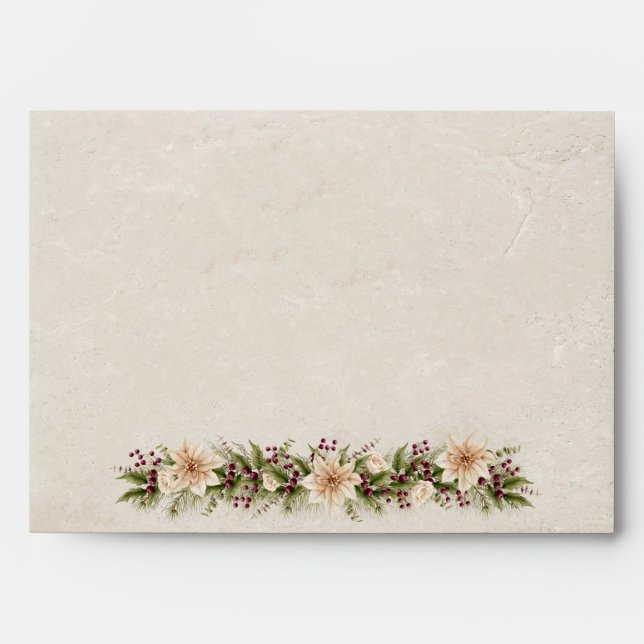 Poinsettia & Berries Christmas Wedding Envelope (Front)