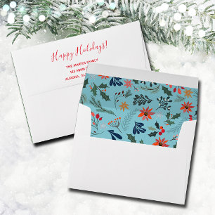Poinsettia Berries Leaves Christmas Holiday Envelope