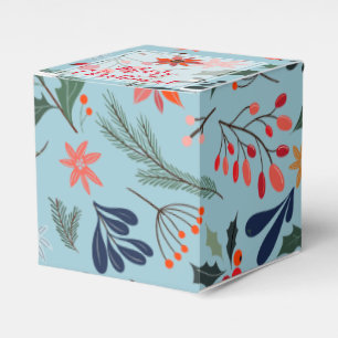 Poinsettia Berries Leaves Christmas Thank You Favour Box