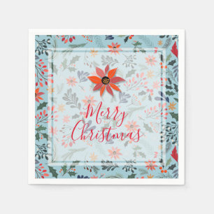 Poinsettia Berries Leaves Holiday Christmas Napkin