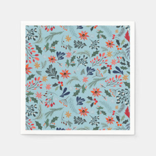 Poinsettia Berries Leaves Holiday Christmas Napkin