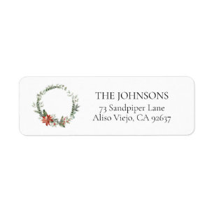 Poinsettia Berry Greenery Wreath Return Address La Label