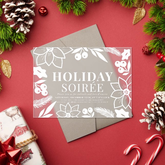 Poinsettia & Berry White Holiday Soirée Party Acrylic Invitations (Insitu (Holiday))