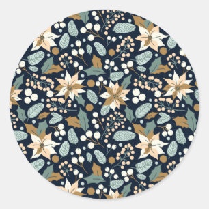 Poinsettia black background winter holiday classic round sticker