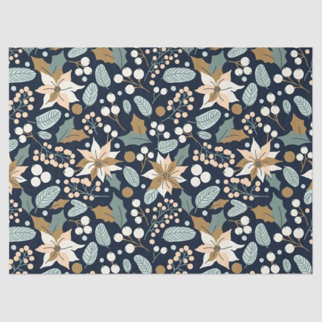 Poinsettia black background winter holiday  wrappi tissue paper (Front)