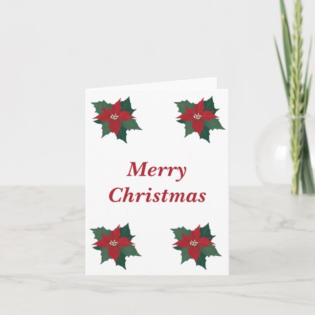 Poinsettia Border Blank Christmas Card (Front)
