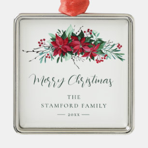 Poinsettia Botanical Christmas Holiday Family Metal Ornament