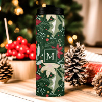 Poinsettia Botanical Floral Christmas Monogram