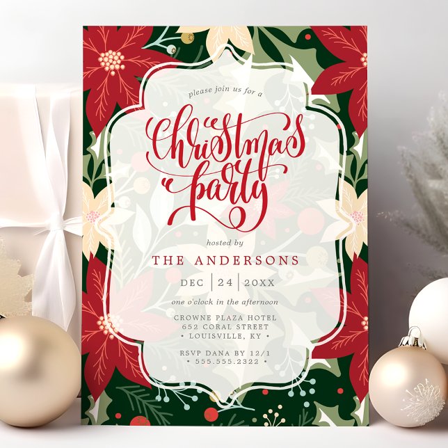 Poinsettia Botanical Floral Christmas Party Invitation (Creator Uploaded)