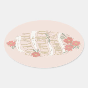 Poinsettia boughs and banners oval sticker