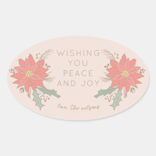 Poinsettia boughs and banners oval sticker