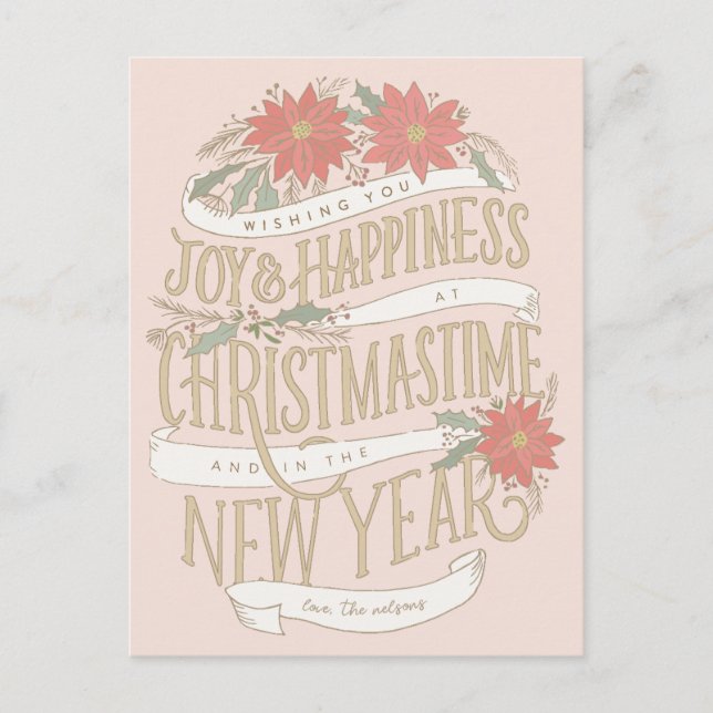 Poinsettia boughs and banners postcard (Front)