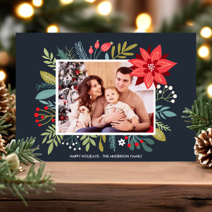 Poinsettia Bouquet Christmas Holiday Photo Card