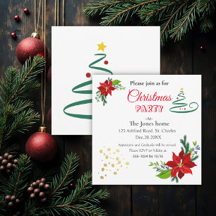 Poinsettia Bouquet, Christmas party  Invitation