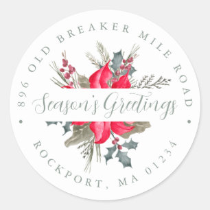 Poinsettia Bouquet Christmas Return Address Label