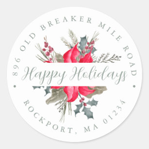 Poinsettia Bouquet Christmas Return Address Label