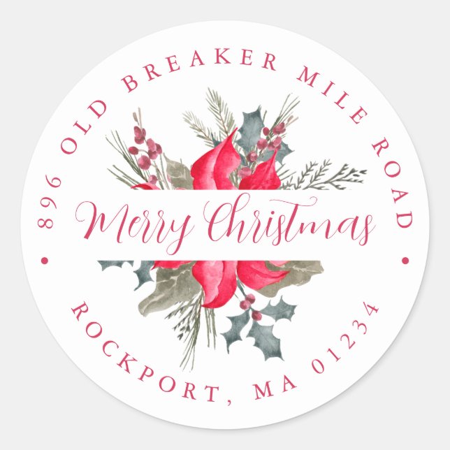 Poinsettia Bouquet Christmas Return Address Label (Front)