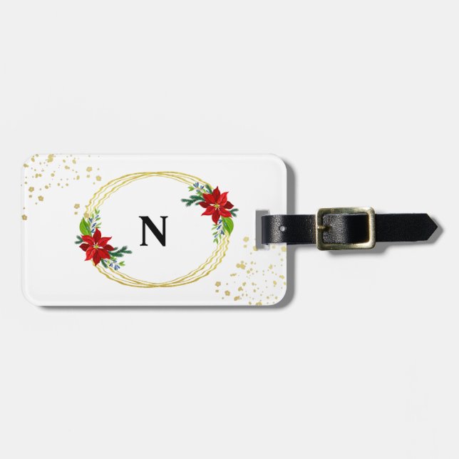 Poinsettia Bouquet Monogram  Luggage Tag (Front Horizontal)