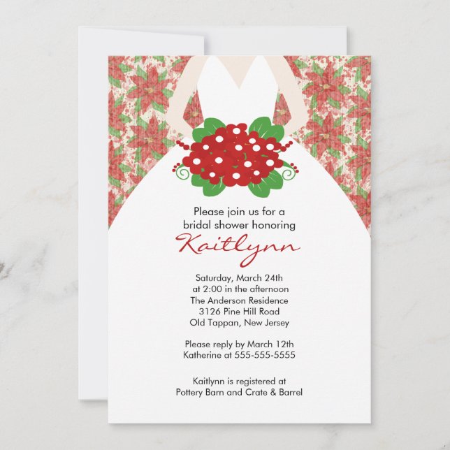 Poinsettia Bride Winter tBridal Shower Invitation (Front)