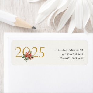 Poinsettia Bunch Foil Gold Year 2022 Address Return Address Label