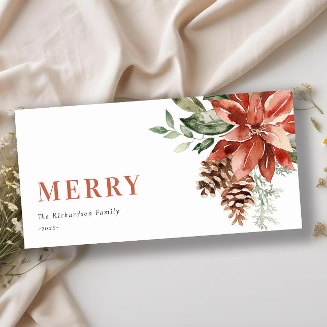 Poinsettia Bunch Watercolor Pine Merry Christmas Holiday Card (Creator Uploaded)