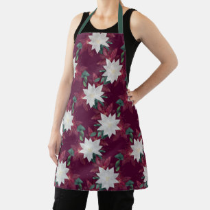 Poinsettia Burgundy and Teal Winter Holiday Floral Apron