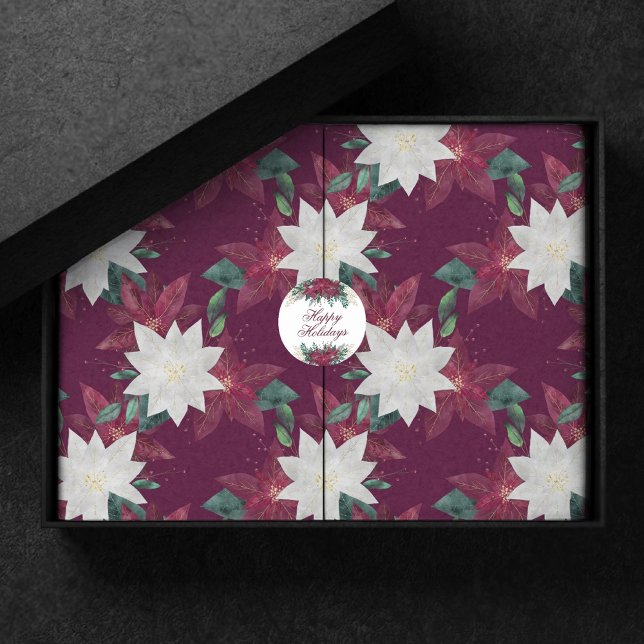 Poinsettia Burgundy and Teal Winter Holiday Floral Tissue Paper (Creator Uploaded)