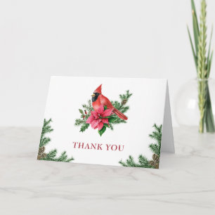 Poinsettia & Cardinal Christmas Corporate Holiday Thank You Card
