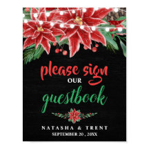 Poinsettia Chalkboard Christmas Guestbook Wedding