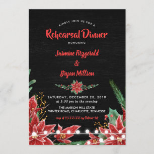 Poinsettia Chalkboard Christmas Rehearsal Dinner Invitation