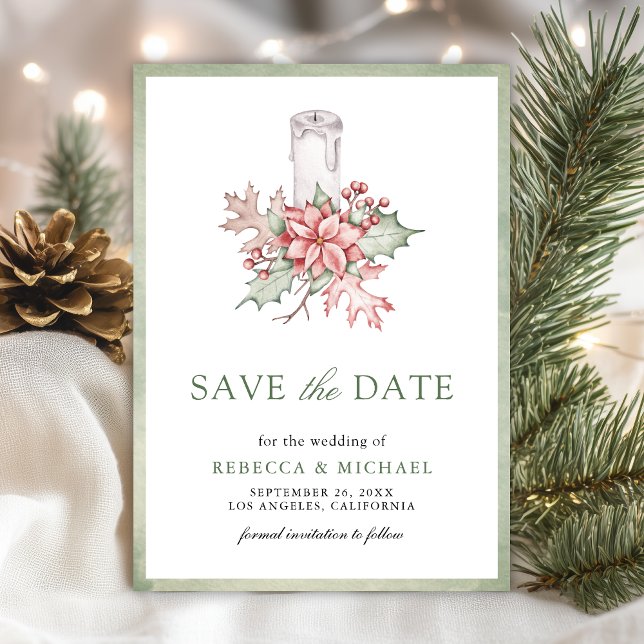 Poinsettia Christmas Candle Photo Wedding Save The Date (Creator Uploaded)