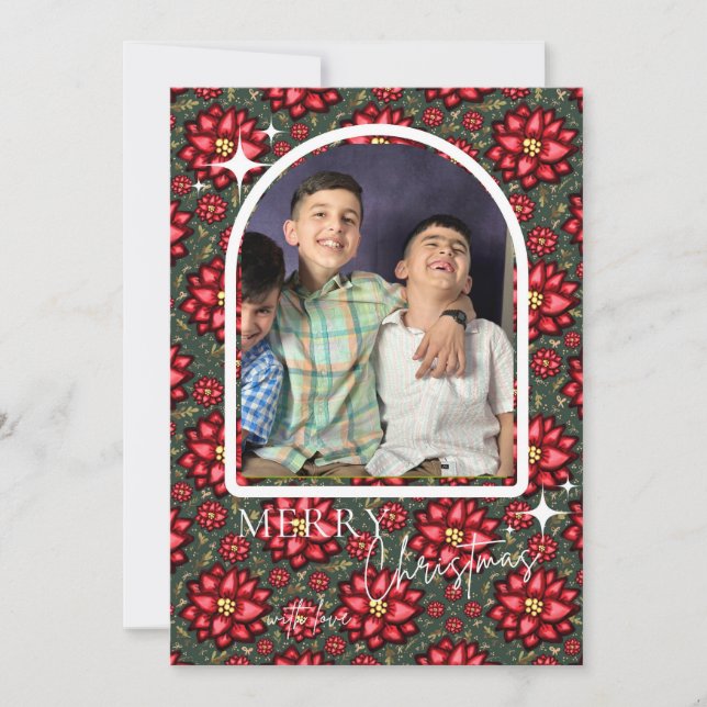 Poinsettia Christmas Card – Personalised (Front)