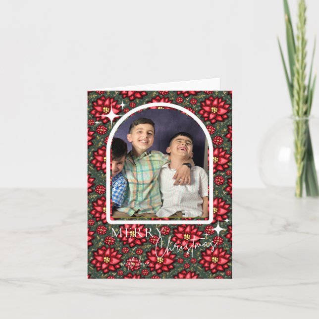 Poinsettia Christmas Card – Personalized (Front)