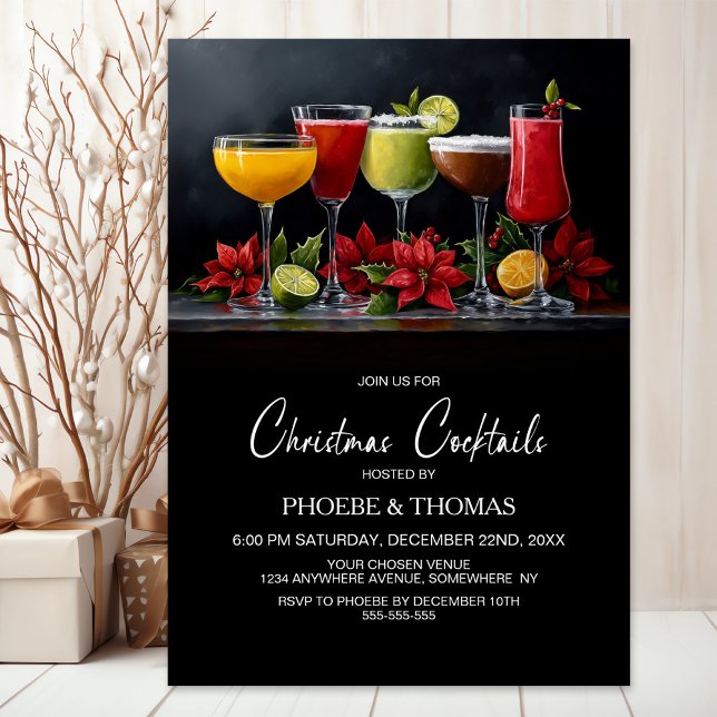 Poinsettia Christmas Cocktail Party Invitation (Creator Uploaded)
