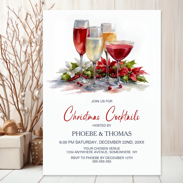 Poinsettia Christmas Cocktail Party Invitation (Creator Uploaded)