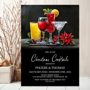 Poinsettia Christmas Cocktails Party Invitation