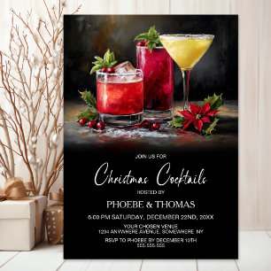 Poinsettia Christmas Cocktails Party Invitation