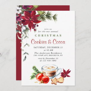Poinsettia Christmas Cookies & Cocoa Holiday Party Invitation