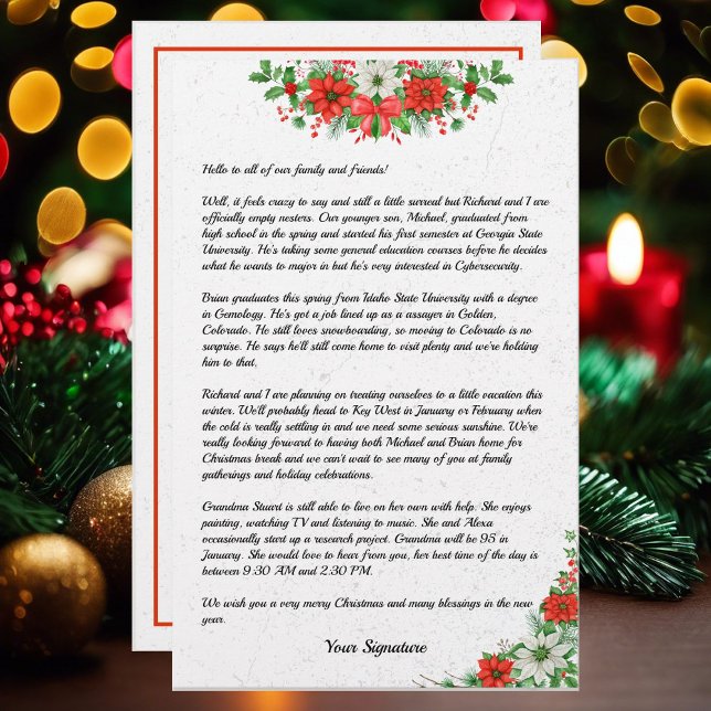 Poinsettia Christmas Family Newsletter Your Text S Stationery (Creator Uploaded)