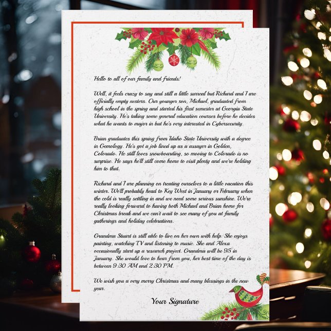 Poinsettia Christmas Family Newsletter Your Text  Stationery (Creator Uploaded)