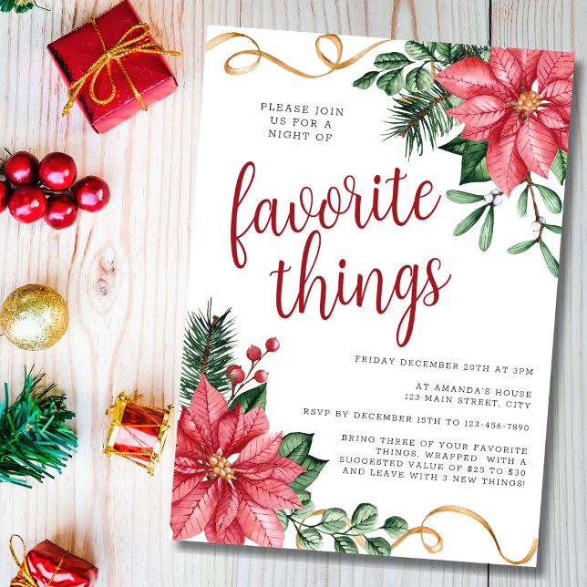 Poinsettia Christmas Favourite Things Party Invitation (Creator Uploaded)