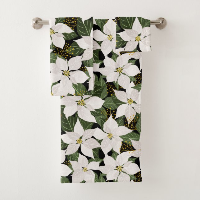 Poinsettia Christmas Floral Bath Towel Set (Insitu)